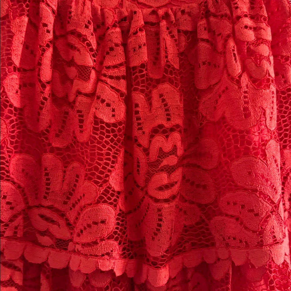 NWT Maeve Anthropologie Strapless Red Lace Tiered Mini Dress Size Small - Picture 9 of 15
